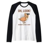 Funny Sarcastic Duck Binoculars Nobody Cares Raglan Baseball Tee