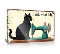 Funny Sarcastic Metal Tin Sign Bathroom A Black Cat Sits Beside A Sewing Machine With The Text "I Ink What I Do." Tin Sign Funny Outdoor Signs Outdoor Signs And Decor(30X40CM)