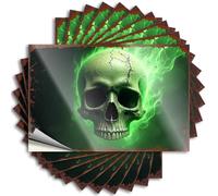 Funny Sarcastic Metal Tin Sign Bathroom Green Flame Skull: A Fiery Artwork Stickers 10Pcs Man Cave Decorations Funny Patio Decor(8X12CM)