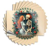 Funny Sarcastic Metal Tin Sign Bathroom Romantic Skeleton Couple Framed With Roses And Greenery Stickers 10Pcs Man Cave Decorations Funny Patio Decor(6X9CM)