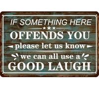 Funny Sarcastic Metal Tin Sign, If Something Here Offend You Please Let Us Know We Can All Use A Good Laugh Signs For Bar Cafes Pubs Home Bathroom Wall Decor Gifts 12x8 Inch