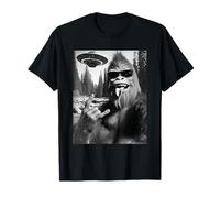 Funny Sasquatch Bigfoot Selfie with UFO Alien Rock Sign T-Shirt