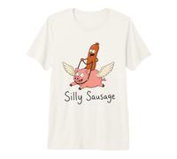 Funny Sausage Flying On A Pig Premium T-Shirt