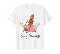 Funny Sausage Flying On A Pig Value Graphic T-Shirt