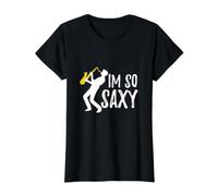 Funny Saxophone Jazz Tee for Band Members I'm So Saxy Value Graphic T-Shirt, Women, Black, M
