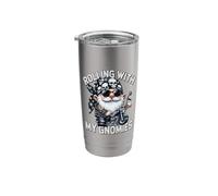 Funny Saying Motorcycle Biker Gnome Rolling with My Gnomies Stainless Steel Insulated Tumbler