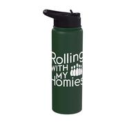 Funny Saying Rolling with My Homies Fun Bowling Bowler Stainless Steel Insulated Water Bottle