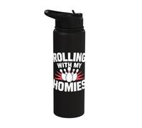 Funny Saying Rolling with My Homies Fun Bowling Bowler Stainless Steel Insulated Water Bottle