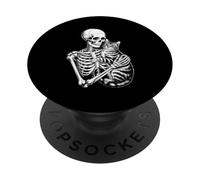 Funny Saying Skeleton Loves Cat Until Death Women Men PopSockets Adhesive PopGrip