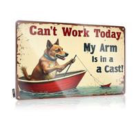 Funny Saying Tin Signs Dog Fishing With A Broken Arm. Tin Sign Man Cave Tin Sign Funny Garage Signs For Men(20X30CM)