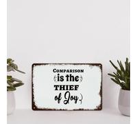 Funny Sayings Vintage Aluminum Plaque Comparison Is The Thief of Joy Metal Tin Sign Wall Decoration 8x12in for Cafe Coffee Bars Restaurants Pubs Man Cave Decor