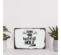 Funny Sayings Vintage Aluminum Plaque Down The Rabbit Hole Metal Tin Sign Wall Decoration 12x16in for Cafe Coffee Bars Restaurants Pubs Man Cave Decor