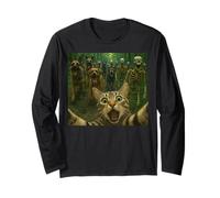 Funny Scared Cat Selfie of Zombie Dogs and Skeletons Horde Long Sleeve T-Shirt