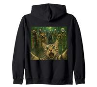 Funny Scared Cat Selfie of Zombie Dogs and Skeletons Horde Zip Hoodie
