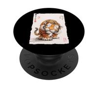 Funny Scared Tiger Japanese Art Vintage Comical Gift PopSockets Adhesive PopGrip