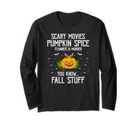 Funny Scary Movies Flannels Fall Spice Pumpkin Humor Life Long Sleeve T-Shirt
