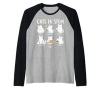 Funny Science Meme Cats in Stem Scientist Nerd Cat Lover Raglan Baseball Tee