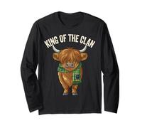 Funny Scottish Clan King Wooly Highland Cow Tartan Mens dad Long Sleeve T-Shirt