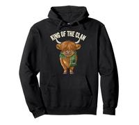 Funny Scottish clan King wooly highland cow tartan mens dad Pullover Hoodie