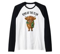 Funny Scottish Clan King Wooly Highland Cow Tartan Mens dad Raglan Baseball Tee