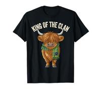 Funny Scottish Clan King Wooly Highland Cow Tartan Mens dad T-Shirt