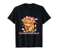 Funny Scottish Highland Cow Pink Polka-Dot Bow Grumpy Hearts Value Graphic T-Shirt