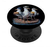 Funny Seagull Captain Birds Stealing Sandwich and Fries PopSockets Adhesive PopGrip