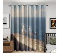 Funny Seagull Curtains for Living Room, Bedroom, Coast Ocean Blackout Curtains 52 x 84, Patterned Drapes 84 inch Drop, Thermal Insulated Eyelet Window Treatments, 2 Panels VR25