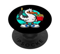 Funny Seagull with French Fries Sneakers Beach Bird Lover PopSockets Adhesive PopGrip