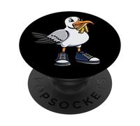 Funny Seagull with French Fries Sneakers Beach Bird Lover PopSockets Adhesive PopGrip