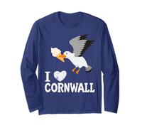 Funny Seagull with Ice Cream I Love Cornwall Long Sleeve T-Shirt