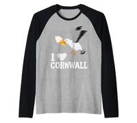 Funny Seagull with Ice Cream I Love Cornwall Raglan Baseball Tee