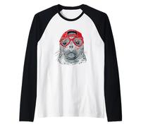 Funny Seal with Red Sunglasses Playful Marine Life Raglan Baseball Tee