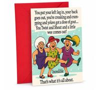 Funny Senior Birthday Card, You Put Your Left Leg In, You Get Arthritis | Paper greeting card supplied with envelope for family, friends or colleagues who enjoy cheeky ageing jokes