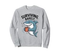 Funny Shark Coffee Surviving Barely Moody Feline Vibes Teens Sweatshirt