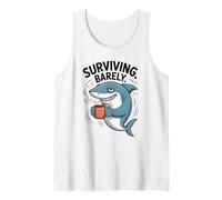 Funny Shark Coffee Surviving Barely Moody Feline Vibes Teens Tank Top