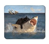 Funny Shark Mouse Pad, Funny Black Cat Attack Shark Mouse Pads for Wireless Mouse Computers Laptop Desk Accessories, Black Cat Office Supplies, 9.4"x7.9"