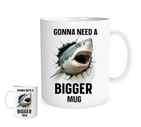 Funny Shark Mug - “Gonna Need A Bigger Mug” - Great White Shark Design - 11oz Ceramic Coffee Cup - Gift for Ocean Lovers, Fishermen