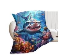 Funny Shark Ocean Throw Blanket - Soft Warm Cozy Fleece for Girls, Women, Men, Boys - Shark Gifts and Decor for Couch, Sofa, Bed - 50"x40"
