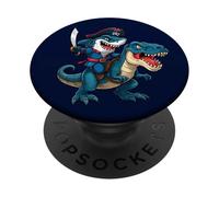 Funny Shark Pirate Riding Dinosaur T Rex For Boy Kids PopSockets Adhesive PopGrip