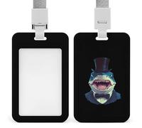 Funny Shark Push-Pull ID Badge Holder Vertical Clear Holders with Lanyard Key Card Work Clip for Office Men Women