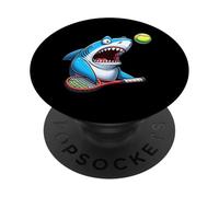 Funny Shark Tennis Racket And Ball Cartoon PopSockets Adhesive PopGrip