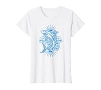 Funny Shark Tiki Inspired Art Value Graphic T-Shirt, Women, White, L