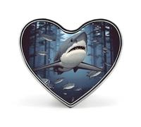 Funny Sharks Design Badges Heart with Button Design, Personalized Picture Pin Brooches, Heart Badge Holders for Decorate Hat Shirt Clothing Bag Accessories