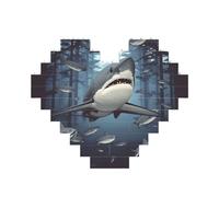 Funny Sharks Design Building Brick Block Puzzle Heart Shaped, Personalized Picture Puzzles Photo Jigsaw Puzzles for Adults 3D Micro Building Blocks for Home Decor Bricks Set