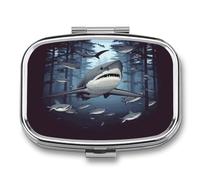 Funny Sharks Design Pill Box Medicine Pill Organizer Small Pill Case Travel Pill Container Portable Pill Case for Pocket 2 Compartment Pill Holder Pill Boxes for Travel