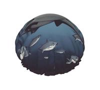 Funny Sharks Design Shower Cap Reusable Elastic Bath Caps Waterproof Bath Hair Hat for Women Men Spa Salon Large Shower Bonnet Double Layer Bathing Hair Cap for Long Hair, Braids