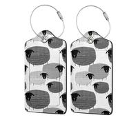 Funny Sheep On Gray Background,Luggage Tags Pu Leather Name Tag Travel Suitcase Identifier ID Tags Durable Luggage Label 2 pcs