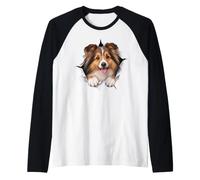 Funny Shetland Sheepdog Peeking Cute Dog Lover Mom Dad Raglan Baseball Tee