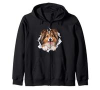Funny Shetland Sheepdog Peeking Cute Dog Lover Mom Dad Zip Hoodie